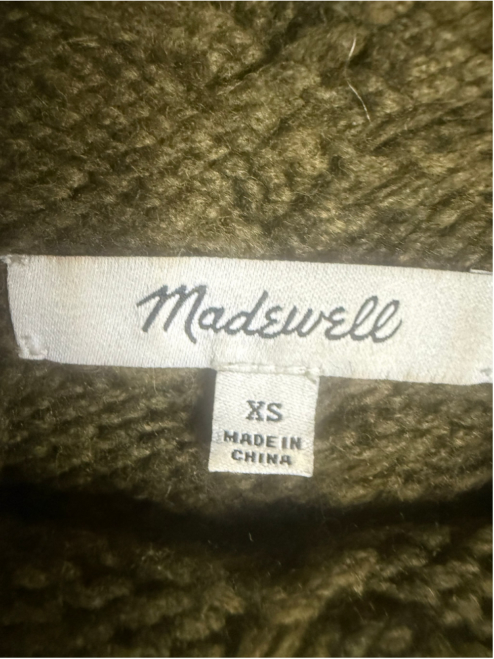 Women's Madewell Cable Knit mock neck Sweater Olive Size XS - Picture 3 of 5